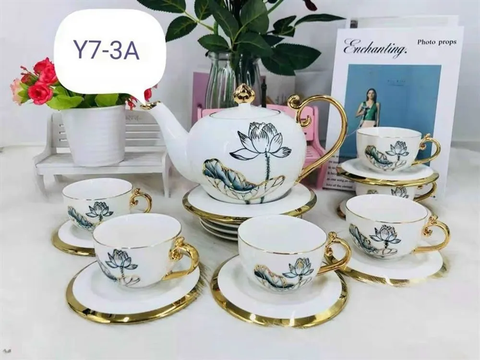 Bộ Ấm Chén Đĩa Kê Sứ Trắng CC Y7-3A ( THÙNG 10B)