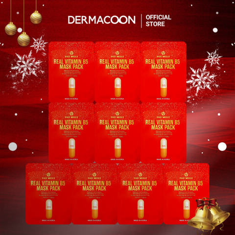 Hộp 10 miếng Mặt nạ dưỡng ẩm giúp làm dịu và làm mềm da khô, da mất nước PAX MOLY Real Vitamin B5 Mask Pack