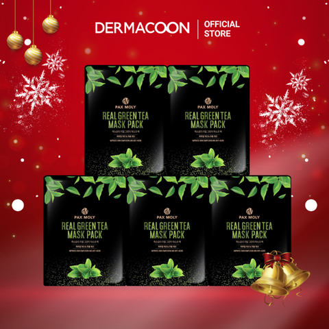 Mặt nạ trà xanh dưỡng ẩm dành cho da thâm mụn PAXMOLY Real Green Tea Mask Pack (5 Miếng)