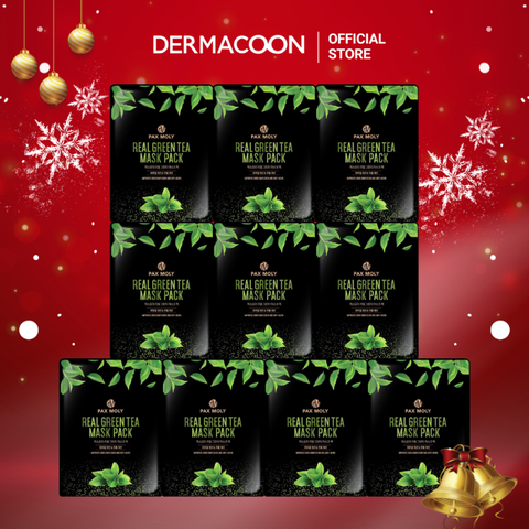 Mặt nạ dưỡng ẩm giảm sưng đỏ và se khít lỗ chân lông PAX MOLY Real Green Tea Mask Pack (Hộp 10 miếng)