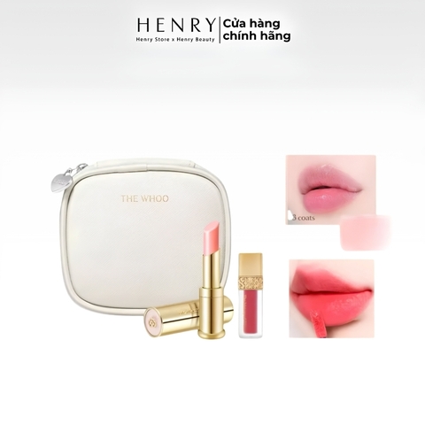 Set Son Dưỡng Whoo Glow Lip Balm Pink Special & Son Kem Velvet 18 Rose Pink – Set Son Môi Cao Cấp Kèm Túi