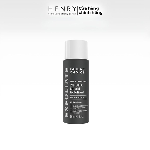 [Hàng Công Ty] Dung Dịch Tẩy Tế Bào Chết Paula's Choice Skin Perfecting 2% BHA Liquid Exfoliant 30ml – Làm Sạch Lỗ Chân Lông, Hỗ Trợ Giảm Mụn Đầu Đen