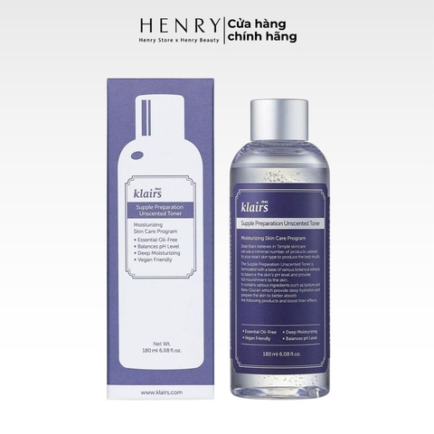 Nước Hoa Hồng Không Mùi Klairs Supple Preparation Unscented Toner 180ml Cấp Ẩm Sâu & Làm Dịu Làn Da Nhạy Cảm
