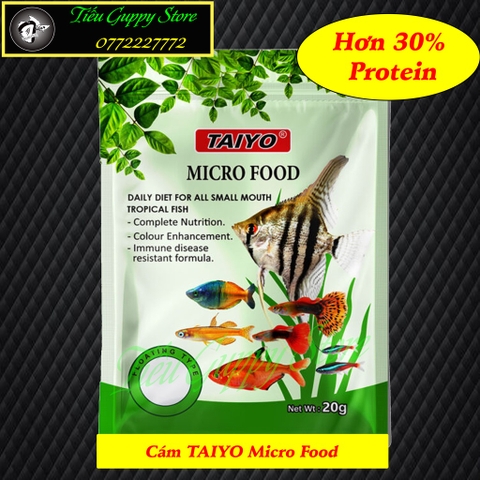 Cám TAIYO Micro Food đến từ Ấn Độ, Thức Ăn Chuyên Dùng Cho Cá Cảnh Nhỏ, Giá Rẻ và Hàm Lượng Dinh Dưỡng Cao (gói 20gram)