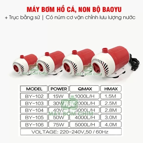Máy Bơm Chìm Bể Cá BAOYU - BY102 15w BY103 30w BY104 40w BY105 50w BY106 75w BY 107 90w