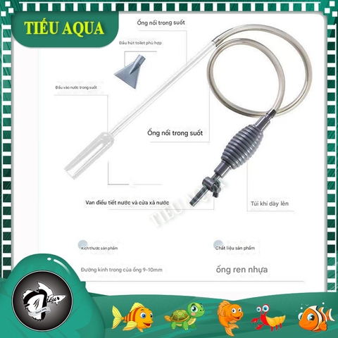 Dụng Cụ Hút Cặn, Bơm Tay Thay Nước Hồ Cá Cao Cấp hiệu YEE màu xám đen (dài 1m5 - 2m6)