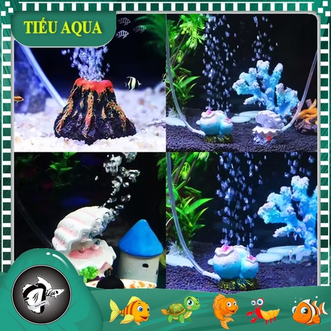 Mô Hình Núi Lửa, Bông Hoa, Ngọc Trai, San hô - Sủi Oxy - Mô Hình Trang Trí Hồ Cá