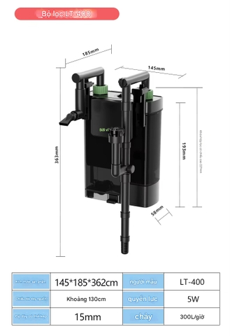 Máy Lọc Treo Ngoài Jeneca LT Series (LT-300 / LT-400 / LT-500 / LT-600) – Có phần hút dưới đáy lọc để rút nước dễ dàng