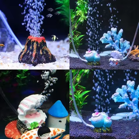 Mô Hình Núi Lửa, Bông Hoa, Ngọc Trai, San hô - Sủi Oxy - Mô Hình Trang Trí Hồ Cá