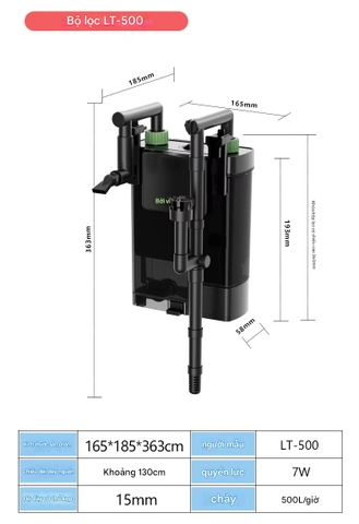 Máy Lọc Treo Ngoài Jeneca LT Series (LT-300 / LT-400 / LT-500 / LT-600) – Có phần hút dưới đáy lọc để rút nước dễ dàng