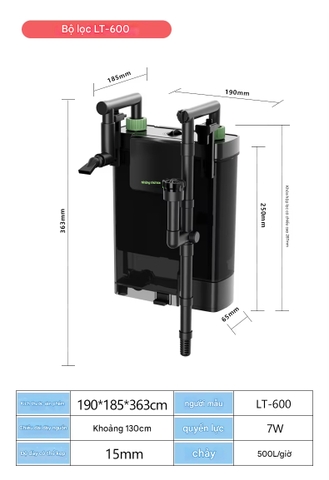 Máy Lọc Treo Ngoài Jeneca LT Series (LT-300 / LT-400 / LT-500 / LT-600) – Có phần hút dưới đáy lọc để rút nước dễ dàng