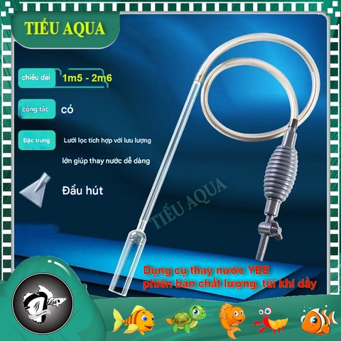 Dụng Cụ Hút Cặn, Bơm Tay Thay Nước Hồ Cá Cao Cấp hiệu YEE màu xám đen (dài 1m5 - 2m6)
