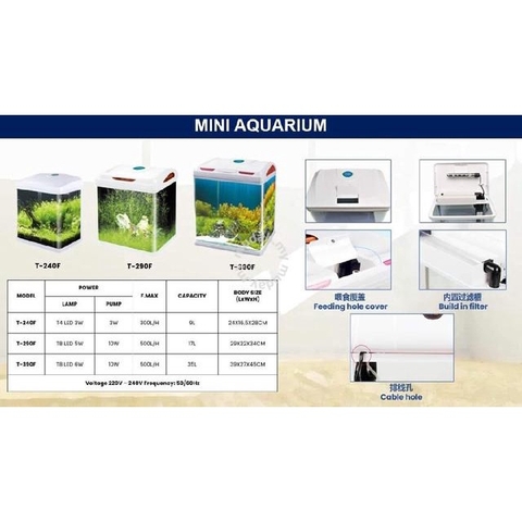 Bể Cá Nguyên Bộ SOBO - Tích Hợp sẵn Lọc và Đèn - T240F - T290F - T390F - T490F