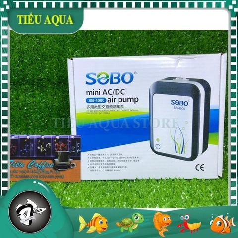 Máy sủi Oxy hồ cá tích điện, dùng pin sạc SB-4000 (tặng kèm 2 bộ dây + sủi)| Tiếu Guppy