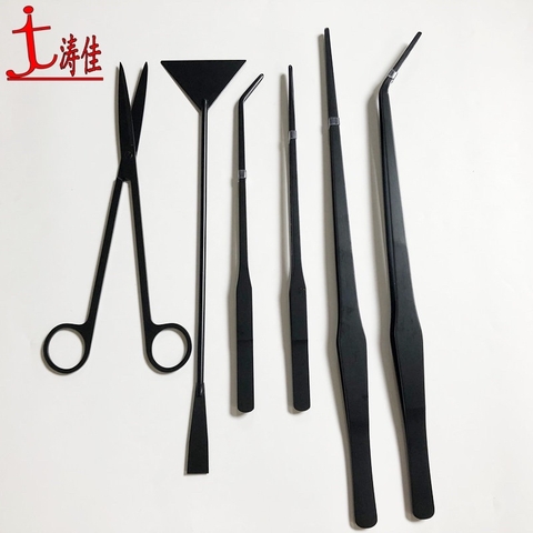 Bộ Dụng Cụ Nhíp Kéo Thủy Sinh Hợp Kim Màu Đen - Nhíp Cong - Kéo Cong - Cây San Nền