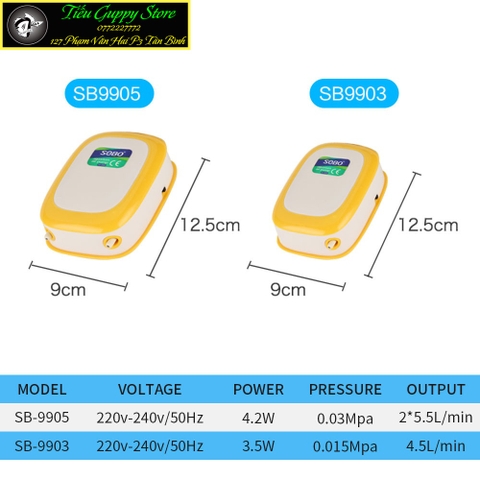 Máy Sủi Oxy SOBO Hồ Cá 1 vòi SB-9903 và 2 vòi SB-9905 - Máy Chạy bền và êm