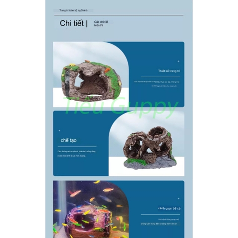 Mô Hình Thùng Gỗ Bể - Trang trí Hồ Cá, Tạo tiểu cảnh, Hang ẩn nấp, trú ẩn cho cá cảnh