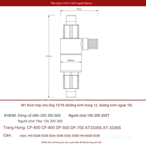 Trộn CO2 Qanvee M1 M2 P12/16mm - Bộ trộn bằng sứ nhỏ gọn, thích hợp cho hồ thủy sinh
