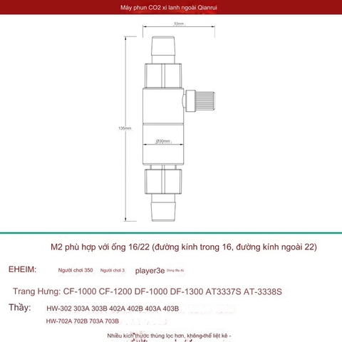 Trộn CO2 Qanvee M1 M2 P12/16mm - Bộ trộn bằng sứ nhỏ gọn, thích hợp cho hồ thủy sinh