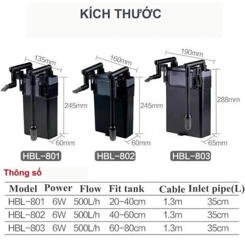 Lọc Treo Sunsun HBL-801, HBL-802, HBL-803 Dành Cho Bể Cá Từ 20-80cm Hàng Chất Lượng