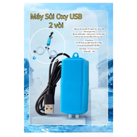 Máy Sủi Oxy Mini Kết Nối đầu USB - Êm Và Nhẹ tiếng - Sử dụng cho hồ cá cảnh hoặc đi câu cá