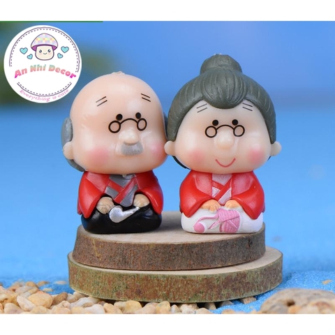 Mô Hình Cặp Đôi Ông Bà Nhật Bản (ZC-246) - Tiểu Cảnh Trang Trí Chậu Sen đá, Hồ Cá, Bonsai, Terrarium