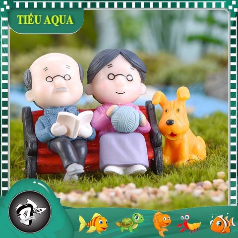 Phụ Kiện Tiểu Cảnh - Cặp Đôi Ông Bà Ngồi Ghế (ZC-822) - Tiểu Cảnh Trang Trí Chậu Sen đá, Hồ Cá, Bonsai, Terrarium