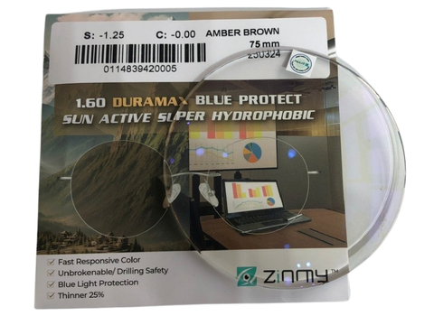 Tròng đổi màu ZINMY1.60 AMBER BROWN lọc ánh sáng xanh ( đổi màu nâu hổ phách)