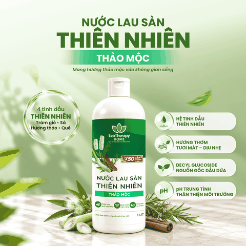 Nước Lau Sàn Thiên Nhiên Thảo Mộc EcoTherapy 1L – Tinh Dầu Tràm, Sả, Hương Thảo, Quế – Làm Sạch Khử Mùi Dapharco