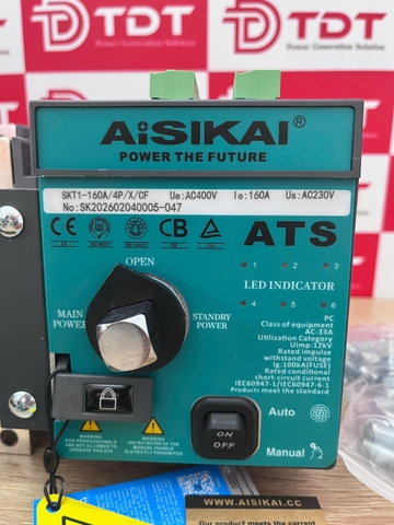 Bộ chuyển nguồn tự động Aisikai 4P 160A mã SKT1-160A/4P/X/CK