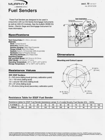 Cảm biến nhiên liệu Murphy ES2F - 2 cực