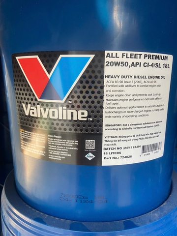 Nhớt máy Valvoline 20W50-CI4 xô 18 lit