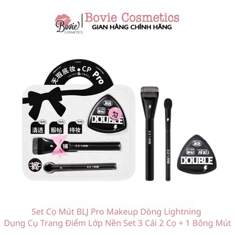 Set 3 Cọ Mút BLJ Pro Makeup Dòng Lightning, Dụng Cụ Trang Điểm Lớp Nền Set Cái 2 Cọ + 1 Bông Mút