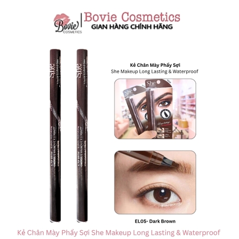 Kẻ Chân Mày Phẩy Sợi She Makeup Long Lasting & Waterproof EL05- Dark Brown