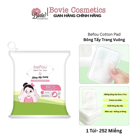 Bông Tẩy Trang Cotton Befou 252 Miếng Vuông