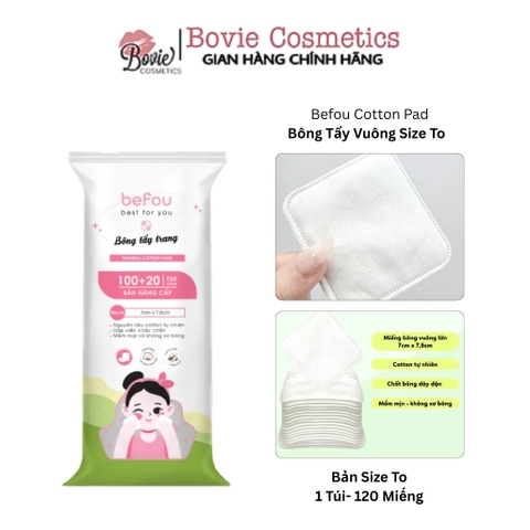 Bông Tẩy Trang Cotton Befou Vuông Size To 120 Miếng