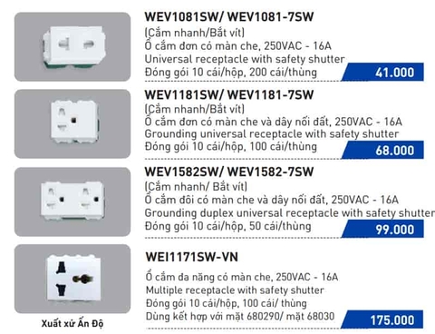 WEV1582SW - Ổ cắm đôi 3 chấu Panasonic - Dòng wide, màu trắng