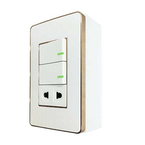Bộ ổ cắm đơn 3 ổ cắm 2 chấu và đế nổi đơn