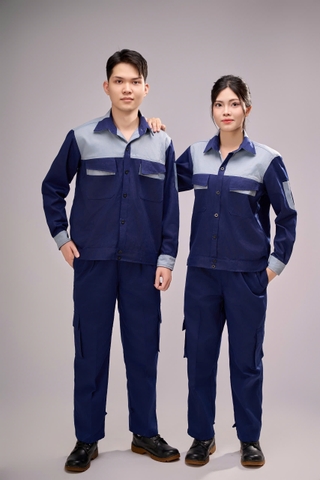 Quần áo bảo hộ lao động màu tím than và ghi