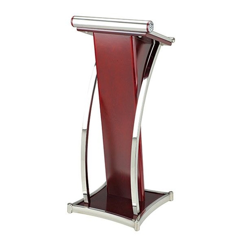 Bục đứng phát biểu sự kiện viền inox trắng