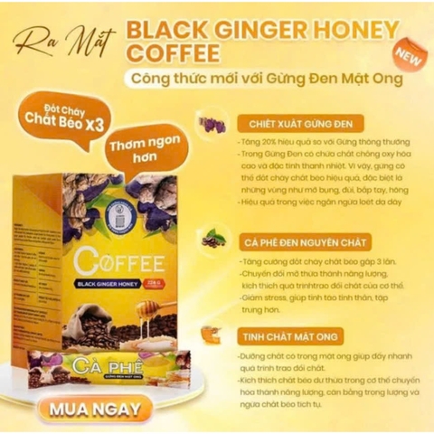 Cà phê gừng đen mật ong Black Ginger Honey giảm cân Ginger coffee- Hộp 14 gói