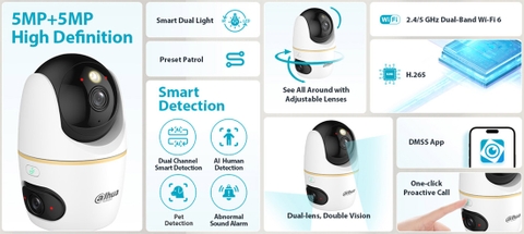 Camera DAHUA DH-H5D-5F (Quay quét wifi 2 mắt x 5MP)