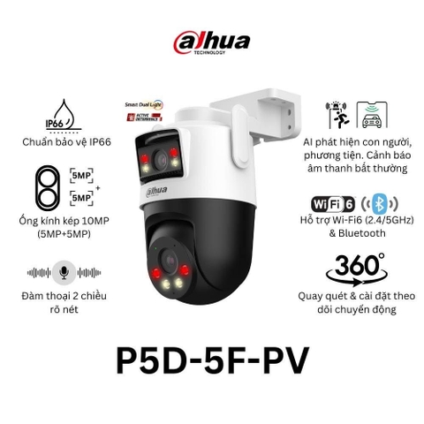 Camera DAHUA DH-P5D-5F-PV (Wifi quay quét 2 mắt x 5MP, báo động)