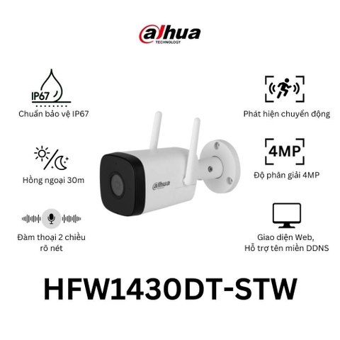 Camera DAHUA DH-IPC-HFW1430DT-STW (Wifi thân 4MP, Loa mic)