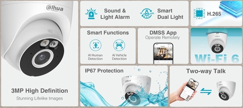 Camera DAHUA DH-IPC-HDW1339DA-SW-PV (Wifi Dome 3MP, loa mic, báo động)
