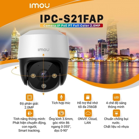 Camera IMOU IPC-S21FAP (Quay quét 2MP, có PoE, liền Mic)
