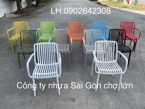 Ghế nhựa đúc caffe kẻ sọc có tay 3046 cao cấp