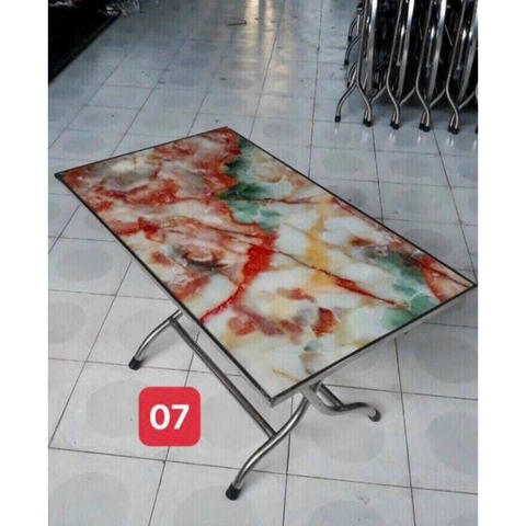 Bàn inox chữ nhật 70×120 cm mặt kính cường lực (inox 304)