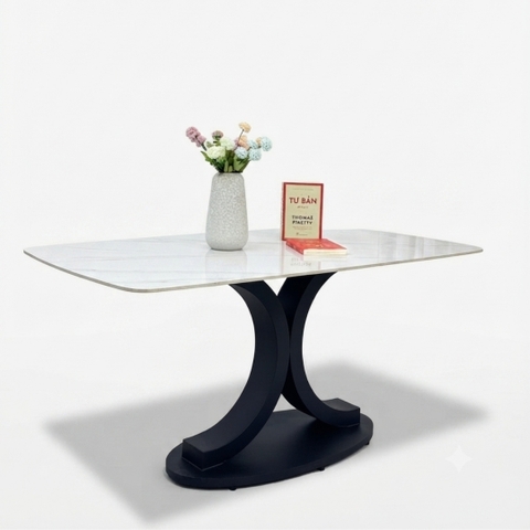 Bàn ăn chân Chanel mặt đá Vi Tinh thể cao cấp KN Home Decor