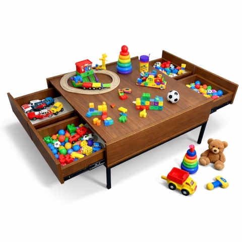 Bàn Chơi Trẻ Em MDF Melamine 80x80x35cm Có Ngăn Kéo Lưu Trữ Chân Sắt Sơn Tĩnh Điện KN Home Decor
